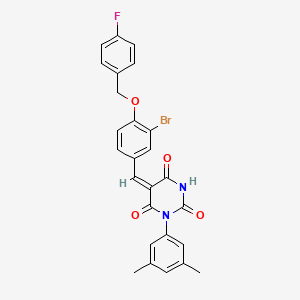 (5E)-5-{3-bromo-4-[(4-fluorobenzyl)oxy]benzylidene}-1-(3,5-dimethylphenyl)pyrimidine-2,4,6(1H,3H,5H)-trione