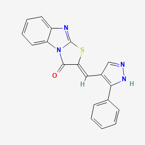 molecular formula C19H12N4OS B11687954 2-[(Z)-1-(3-Phenyl-1H-pyrazol-4-YL)methylidene][1,3]thiazolo[3,2-A][1,3]benzimidazol-3-one 