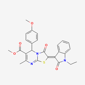 molecular formula C26H23N3O5S B11687956 methyl (2Z)-2-(1-ethyl-2-oxo-1,2-dihydro-3H-indol-3-ylidene)-5-(4-methoxyphenyl)-7-methyl-3-oxo-2,3-dihydro-5H-[1,3]thiazolo[3,2-a]pyrimidine-6-carboxylate 