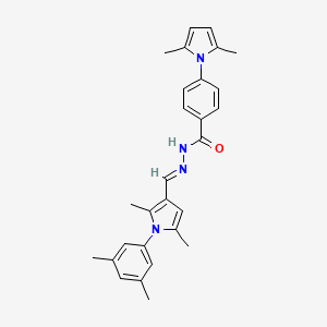 molecular formula C28H30N4O B11688020 N'-{(E)-[1-(3,5-dimethylphenyl)-2,5-dimethyl-1H-pyrrol-3-yl]methylidene}-4-(2,5-dimethyl-1H-pyrrol-1-yl)benzohydrazide 