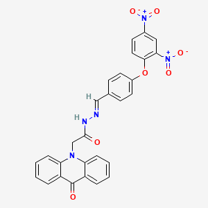 molecular formula C28H19N5O7 B11688030 N'-{(E)-[4-(2,4-dinitrophenoxy)phenyl]methylidene}-2-(9-oxoacridin-10(9H)-yl)acetohydrazide 