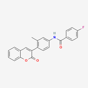 molecular formula C23H16FNO3 B11688055 4-fluoro-N-[3-methyl-4-(2-oxo-2H-chromen-3-yl)phenyl]benzamide 