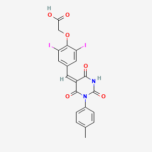 molecular formula C20H14I2N2O6 B11688074 (2,6-diiodo-4-{(E)-[1-(4-methylphenyl)-2,4,6-trioxotetrahydropyrimidin-5(2H)-ylidene]methyl}phenoxy)acetic acid 