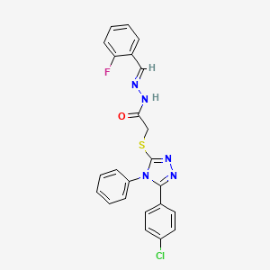 molecular formula C23H17ClFN5OS B11688090 2-{[5-(4-chlorophenyl)-4-phenyl-4H-1,2,4-triazol-3-yl]sulfanyl}-N'-[(E)-(2-fluorophenyl)methylidene]acetohydrazide 