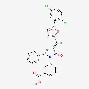 molecular formula C28H17Cl2NO4 B11688110 3-[(3E)-3-{[5-(2,5-dichlorophenyl)furan-2-yl]methylidene}-2-oxo-5-phenyl-2,3-dihydro-1H-pyrrol-1-yl]benzoic acid 