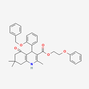 molecular formula C34H35NO5 B11688169 2-Phenoxyethyl 4-[2-(benzyloxy)phenyl]-2,7,7-trimethyl-5-oxo-1,4,5,6,7,8-hexahydroquinoline-3-carboxylate 