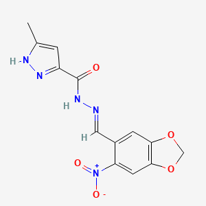 molecular formula C13H11N5O5 B11688181 3-Methyl-N'-[(E)-(6-nitro-2H-1,3-benzodioxol-5-YL)methylidene]-1H-pyrazole-5-carbohydrazide 