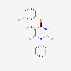 molecular formula C18H13ClN2O3 B11688189 (5E)-5-(2-chlorobenzylidene)-1-(4-methylphenyl)pyrimidine-2,4,6(1H,3H,5H)-trione 