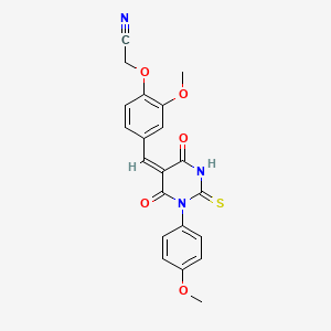 (2-methoxy-4-{(E)-[1-(4-methoxyphenyl)-4,6-dioxo-2-thioxotetrahydropyrimidin-5(2H)-ylidene]methyl}phenoxy)acetonitrile