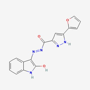 molecular formula C16H11N5O3 B11688206 3-(furan-2-yl)-N'-[(3Z)-2-oxo-1,2-dihydro-3H-indol-3-ylidene]-1H-pyrazole-5-carbohydrazide 