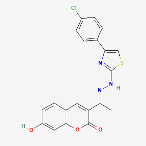 molecular formula C20H14ClN3O3S B11688217 3-[(1E)-1-{2-[4-(4-Chlorophenyl)-1,3-thiazol-2-YL]hydrazin-1-ylidene}ethyl]-7-hydroxy-2H-chromen-2-one 