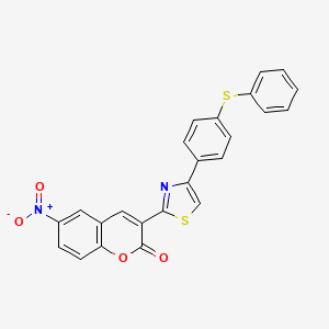 molecular formula C24H14N2O4S2 B11688259 6-nitro-3-{4-[4-(phenylsulfanyl)phenyl]-1,3-thiazol-2-yl}-2H-chromen-2-one 