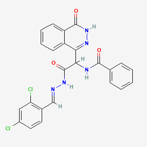 molecular formula C24H17Cl2N5O3 B11688286 N-{2-[(2E)-2-(2,4-dichlorobenzylidene)hydrazinyl]-2-oxo-1-(4-oxo-3,4-dihydrophthalazin-1-yl)ethyl}benzamide 