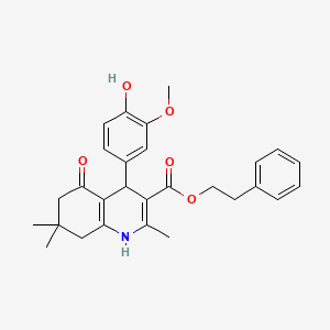 molecular formula C28H31NO5 B11688303 2-Phenylethyl 4-(4-hydroxy-3-methoxyphenyl)-2,7,7-trimethyl-5-oxo-1,4,5,6,7,8-hexahydroquinoline-3-carboxylate 