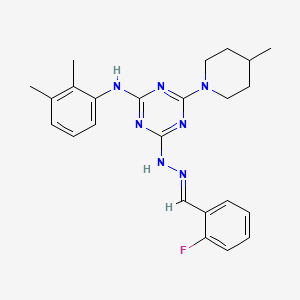 molecular formula C24H28FN7 B11688348 N-(2,3-dimethylphenyl)-4-[(2E)-2-(2-fluorobenzylidene)hydrazinyl]-6-(4-methylpiperidin-1-yl)-1,3,5-triazin-2-amine 