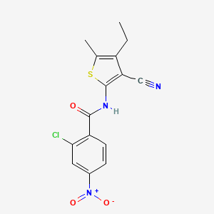 molecular formula C15H12ClN3O3S B11688379 2-chloro-N-(3-cyano-4-ethyl-5-methylthiophen-2-yl)-4-nitrobenzamide 