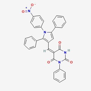 (5E)-5-{[1-(4-nitrophenyl)-2,5-diphenyl-1H-pyrrol-3-yl]methylidene}-1-phenylpyrimidine-2,4,6(1H,3H,5H)-trione