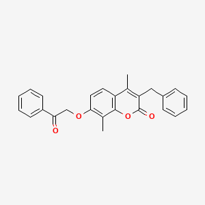 molecular formula C26H22O4 B11688463 3-benzyl-4,8-dimethyl-7-(2-oxo-2-phenylethoxy)-2H-chromen-2-one 