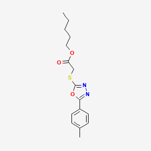 molecular formula C16H20N2O3S B11688479 Pentyl 2-{[5-(4-methylphenyl)-1,3,4-oxadiazol-2-YL]sulfanyl}acetate 