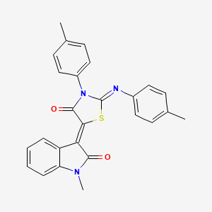 molecular formula C26H21N3O2S B11688482 (3Z)-1-methyl-3-{(2Z)-3-(4-methylphenyl)-2-[(4-methylphenyl)imino]-4-oxo-1,3-thiazolidin-5-ylidene}-1,3-dihydro-2H-indol-2-one 