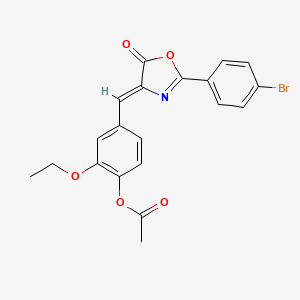 molecular formula C20H16BrNO5 B11688522 5(4H)-oxazolone, 4-[[4-(acetyloxy)-3-ethoxyphenyl]methylene]-2-(4-bromophenyl)-, (4Z)- 