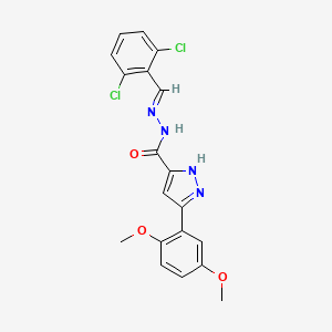 molecular formula C19H16Cl2N4O3 B11688539 5-(2,5-DI-Meo-PH)-2H-pyrazole-3-carboxylic acid (2,6-DI-CL-benzylidene)hydrazide 