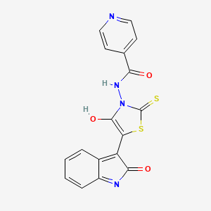 4-Pyridinecarboxamide, N-(5-(1,2-dihydro-2-oxo-3H-indol-3-ylidene)-4-oxo-2-thioxo-3-thiazolidinyl)-