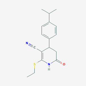 molecular formula C17H20N2OS B11688575 2-(Ethylsulfanyl)-6-oxo-4-[4-(propan-2-yl)phenyl]-1,4,5,6-tetrahydropyridine-3-carbonitrile 