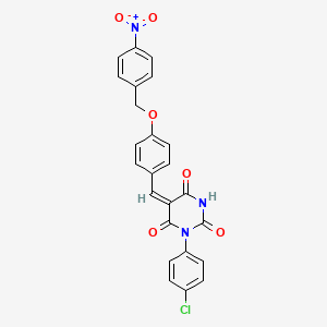 molecular formula C24H16ClN3O6 B11688587 (5E)-1-(4-Chlorophenyl)-5-({4-[(4-nitrophenyl)methoxy]phenyl}methylidene)-1,3-diazinane-2,4,6-trione 