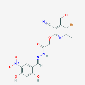 molecular formula C18H16BrN5O7 B11688600 2-{[5-bromo-3-cyano-4-(methoxymethyl)-6-methylpyridin-2-yl]oxy}-N'-[(E)-(2,4-dihydroxy-5-nitrophenyl)methylidene]acetohydrazide 