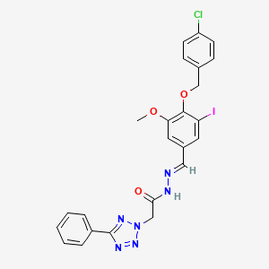 molecular formula C24H20ClIN6O3 B11688654 N'-[(E)-{4-[(4-Chlorophenyl)methoxy]-3-iodo-5-methoxyphenyl}methylidene]-2-(5-phenyl-2H-1,2,3,4-tetrazol-2-YL)acetohydrazide 