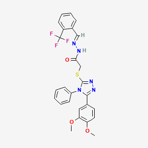 molecular formula C26H22F3N5O3S B11688714 2-{[5-(3,4-dimethoxyphenyl)-4-phenyl-4H-1,2,4-triazol-3-yl]sulfanyl}-N'-{(E)-[2-(trifluoromethyl)phenyl]methylidene}acetohydrazide 