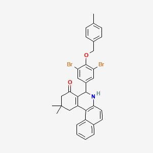 molecular formula C33H29Br2NO2 B11688736 5-{3,5-dibromo-4-[(4-methylbenzyl)oxy]phenyl}-2,2-dimethyl-2,3,5,6-tetrahydrobenzo[a]phenanthridin-4(1H)-one 