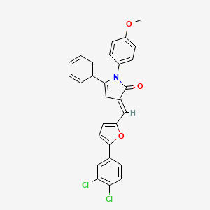 molecular formula C28H19Cl2NO3 B11688745 (3E)-3-{[5-(3,4-dichlorophenyl)furan-2-yl]methylidene}-1-(4-methoxyphenyl)-5-phenyl-1,3-dihydro-2H-pyrrol-2-one 