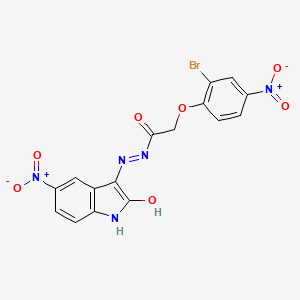 molecular formula C16H10BrN5O7 B11688790 2-(2-Bromo-4-nitrophenoxy)-N'-[(3Z)-5-nitro-2-oxo-2,3-dihydro-1H-indol-3-ylidene]acetohydrazide 