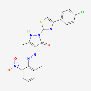 (4E)-2-[4-(4-chlorophenyl)-1,3-thiazol-2-yl]-5-methyl-4-[2-(2-methyl-6-nitrophenyl)hydrazinylidene]-2,4-dihydro-3H-pyrazol-3-one