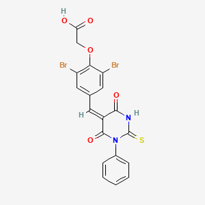 {2,6-dibromo-4-[(E)-(4,6-dioxo-1-phenyl-2-thioxotetrahydropyrimidin-5(2H)-ylidene)methyl]phenoxy}acetic acid