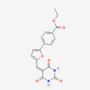 molecular formula C18H14N2O6 B11688878 ethyl 4-{5-[(2,4,6-trioxotetrahydropyrimidin-5(2H)-ylidene)methyl]furan-2-yl}benzoate 