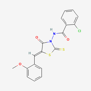 molecular formula C18H13ClN2O3S2 B11688895 (Z)-2-chloro-N-(5-(2-methoxybenzylidene)-4-oxo-2-thioxothiazolidin-3-yl)benzamide CAS No. 5534-93-0