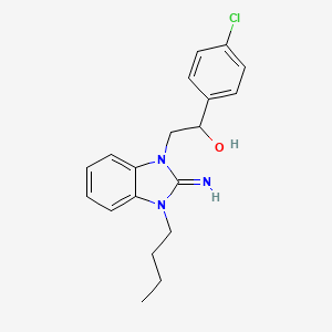 molecular formula C19H22ClN3O B11689008 2-(3-butyl-2-imino-2,3-dihydro-1H-1,3-benzodiazol-1-yl)-1-(4-chlorophenyl)ethan-1-ol 