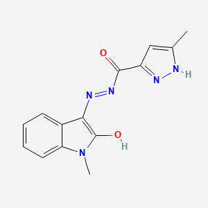 molecular formula C14H13N5O2 B11689040 3-methyl-N'-[(3Z)-1-methyl-2-oxo-1,2-dihydro-3H-indol-3-ylidene]-1H-pyrazole-5-carbohydrazide 