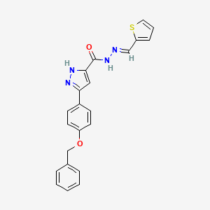 molecular formula C22H18N4O2S B11689054 5(4-Benzyloxy-PH)-2H-pyrazole-3-carboxylic acid thiophen-2-ylmethylene-hydrazide 