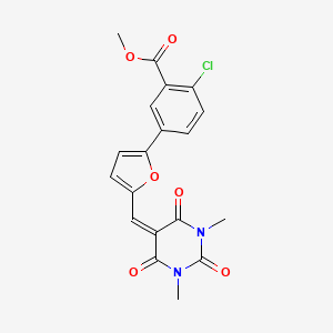 molecular formula C19H15ClN2O6 B11689067 methyl 2-chloro-5-{5-[(1,3-dimethyl-2,4,6-trioxotetrahydropyrimidin-5(2H)-ylidene)methyl]furan-2-yl}benzoate 