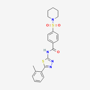 molecular formula C21H22N4O3S2 B11689074 4-(piperidin-1-ylsulfonyl)-N-(5-(o-tolyl)-1,3,4-thiadiazol-2-yl)benzamide 