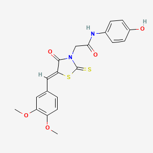 molecular formula C20H18N2O5S2 B11689091 2-[(5Z)-5-(3,4-dimethoxybenzylidene)-4-oxo-2-thioxo-1,3-thiazolidin-3-yl]-N-(4-hydroxyphenyl)acetamide 