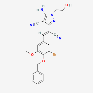 molecular formula C23H20BrN5O3 B11689107 5-amino-3-{(Z)-2-[4-(benzyloxy)-3-bromo-5-methoxyphenyl]-1-cyanoethenyl}-1-(2-hydroxyethyl)-1H-pyrazole-4-carbonitrile 