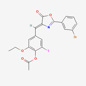 molecular formula C20H15BrINO5 B11689135 4-{(Z)-[2-(3-bromophenyl)-5-oxo-1,3-oxazol-4(5H)-ylidene]methyl}-2-ethoxy-6-iodophenyl acetate 