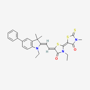 molecular formula C29H29N3O2S3 B11689140 (2Z,5Z)-3-ethyl-5-[(2Z)-2-(1-ethyl-3,3-dimethyl-5-phenyl-1,3-dihydro-2H-indol-2-ylidene)ethylidene]-2-(3-methyl-4-oxo-2-thioxo-1,3-thiazolidin-5-ylidene)-1,3-thiazolidin-4-one 