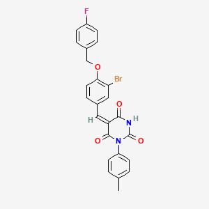 molecular formula C25H18BrFN2O4 B11689158 (5E)-5-{3-bromo-4-[(4-fluorobenzyl)oxy]benzylidene}-1-(4-methylphenyl)pyrimidine-2,4,6(1H,3H,5H)-trione 