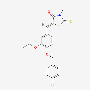 molecular formula C20H18ClNO3S2 B11689181 (5Z)-5-{4-[(4-chlorobenzyl)oxy]-3-ethoxybenzylidene}-3-methyl-2-thioxo-1,3-thiazolidin-4-one 